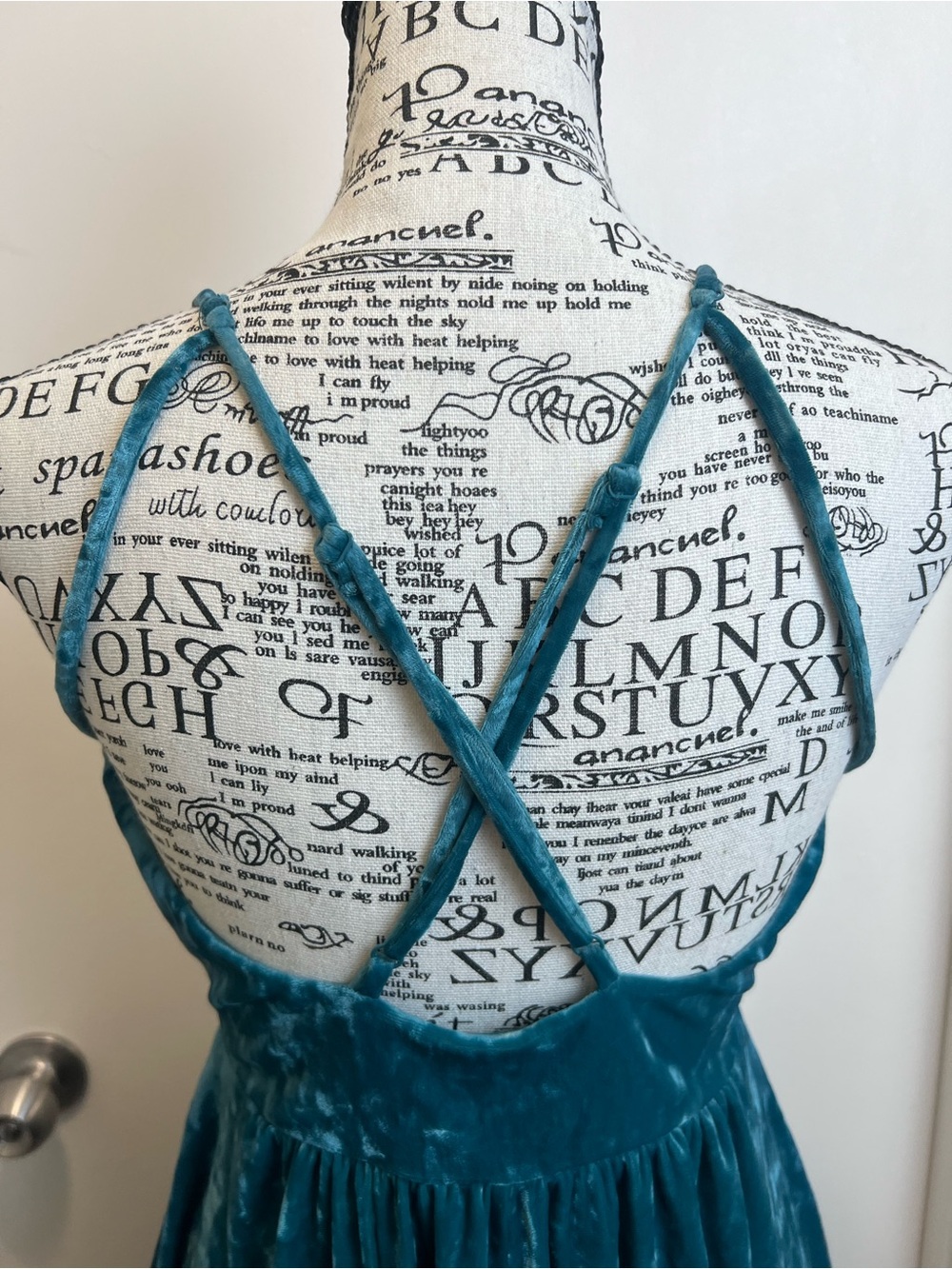 Teal Crushed Velvet Skater Dress Fairycore Whimsigoth Small Wedding guest dress - Picture 6 of 8